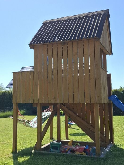 Duży drewniany domek plac zabaw dla dzieci do ogrodu