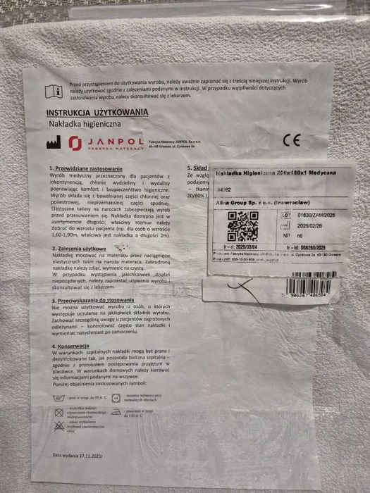 JANPOL nakładka higieniczna/ podkład higieniczny wodoodporny 200x160