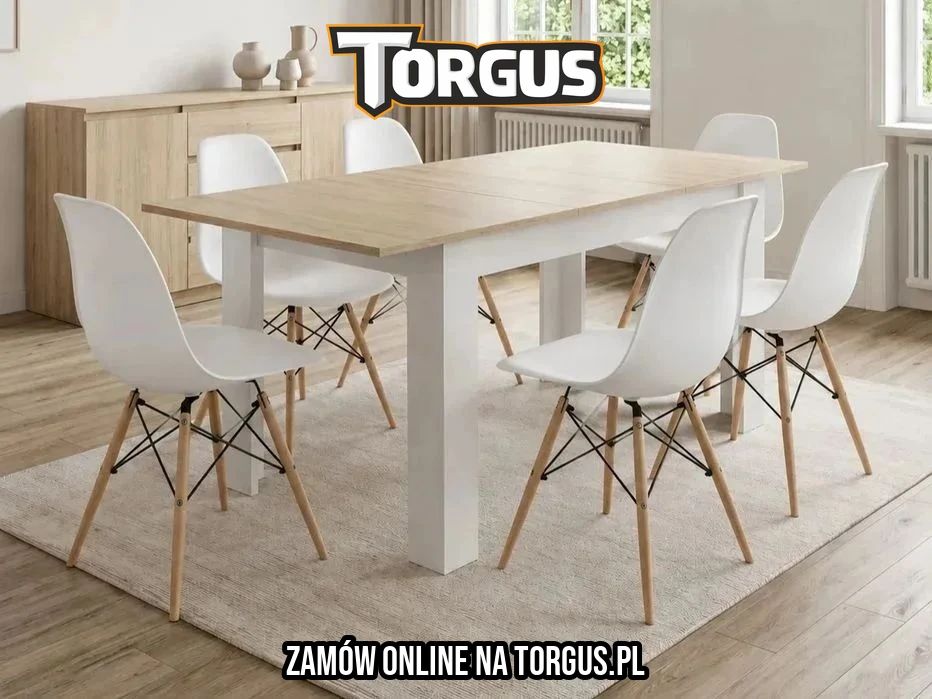 NOWY Stół Rozkładany 120/160x80 cm z Krzesłami Duży Do Domu Kuchni Jadalni Salonu Biały Dąb Sonoma Stół i Krzesła Kuchenny Zestaw Komplet Mebli OKAZJA