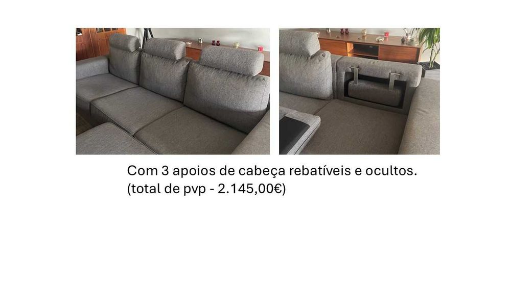 Sofá VANGUARD com pouf e apoios de cabeça rebatíveis.