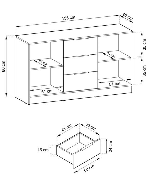 Komoda NATI lamel! Komoda z szufladami. Artisan, Antracyt, Grafit