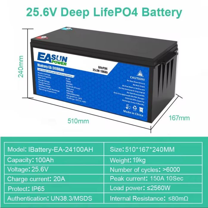 Акумуляторна батарея Easun 24v 100ah