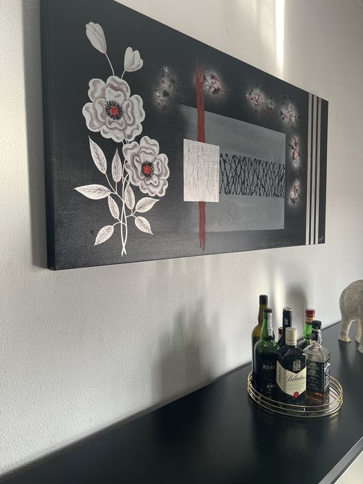 Tela decorativa preta/ prateada