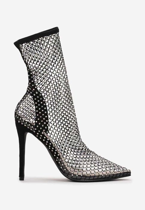 Czarne botki z cyrkoniami na szpilce 11 cm Rozmiar 37