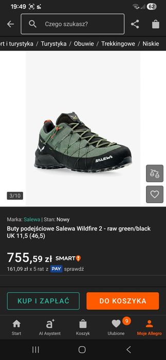 Buty podejściowe Salewa Wildfire 2 - raw green/black UK 11,5 (46,5) jak nowe wkładka 30,50