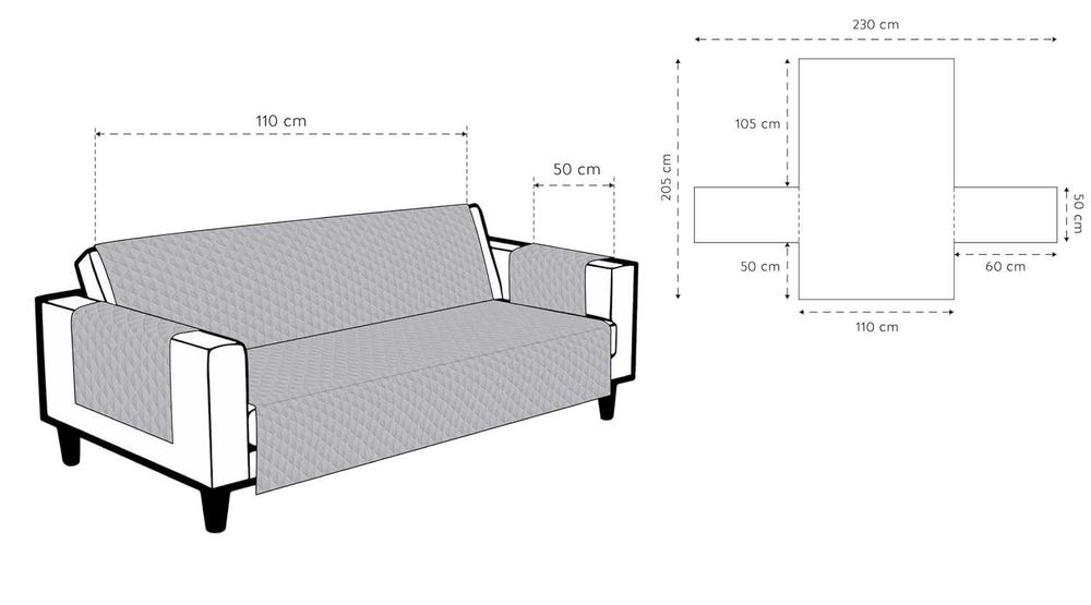 Textilhome – Ochronny pokrowiec na sofę 2-osobową, 110 cm, beżowy