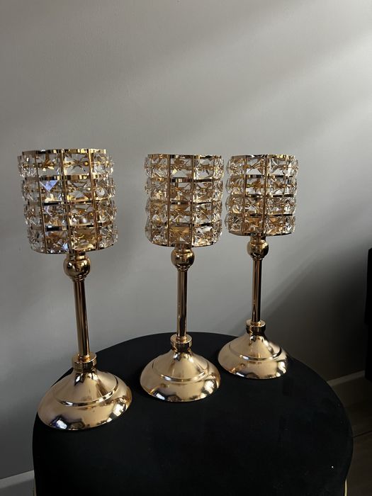 Komplet wysokich świeczników złote glamour Home&You