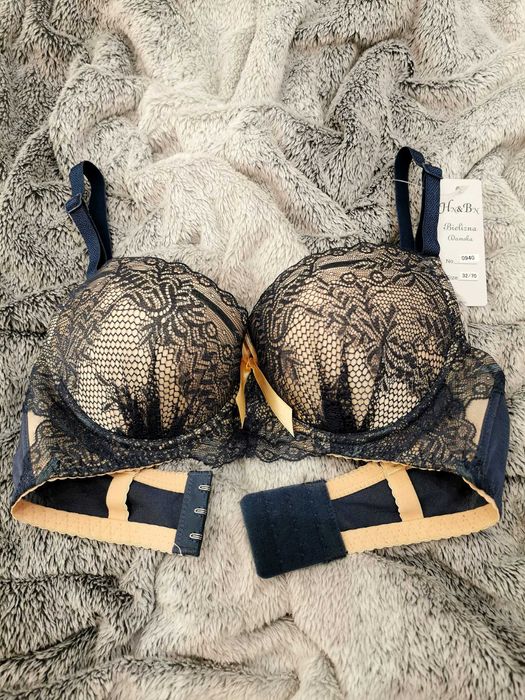 Biustonosz Push-Up Hn&Bn Jeansowo- Cielisty nr 0940 Miseczka B 34/75