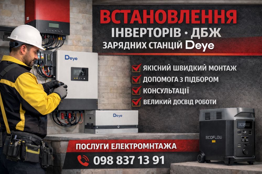 Встановлення Підключення Монтаж Інверторів Deye EcoFlow  ДБЖ