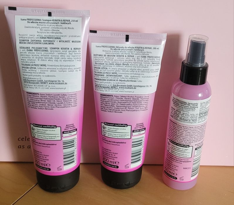 Isana Professional Keratin&Repair szampon odżywka spray