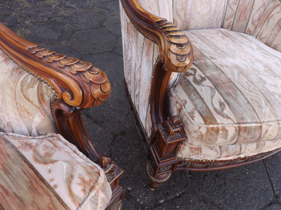 Empiryczna sofa z fotelami mosiężne okucia