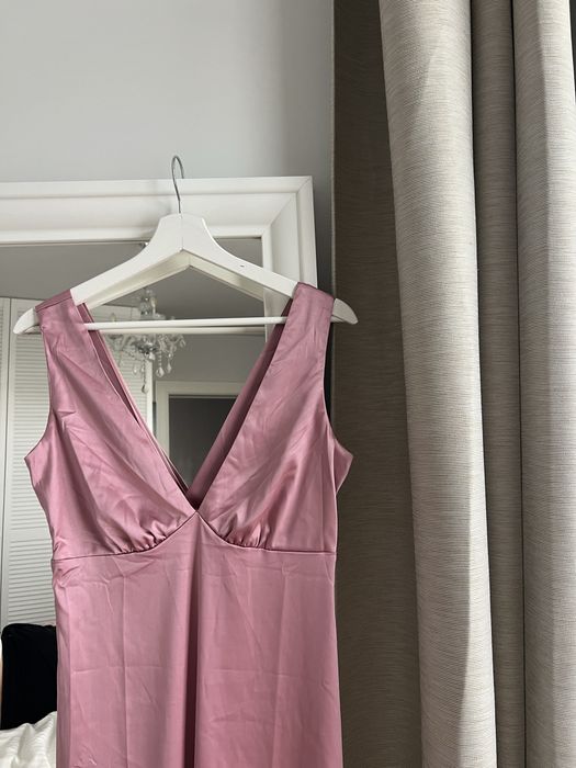 Sukienka długa midi brudny róż S na wesele Shein satynowa koktaljowa