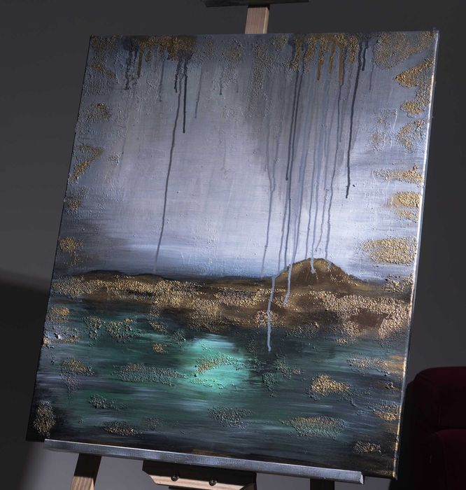 Obraz strukturalny ręcznie malowany "Złoty Brzeg" 70x60  3D