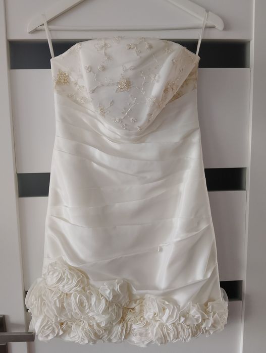 Sukienka ślubna wizytowa mini ecru r.38