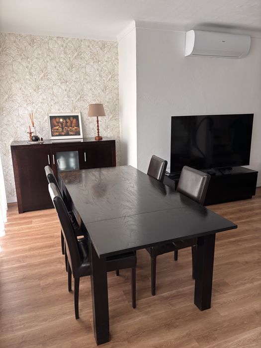 Mesa de jantar madeira Wenge (150+40cm) + 4 cadeiras