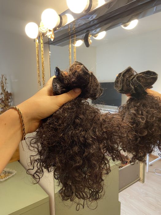 Extensões tic tac / clipe de cabelo encaracolado 100% humano