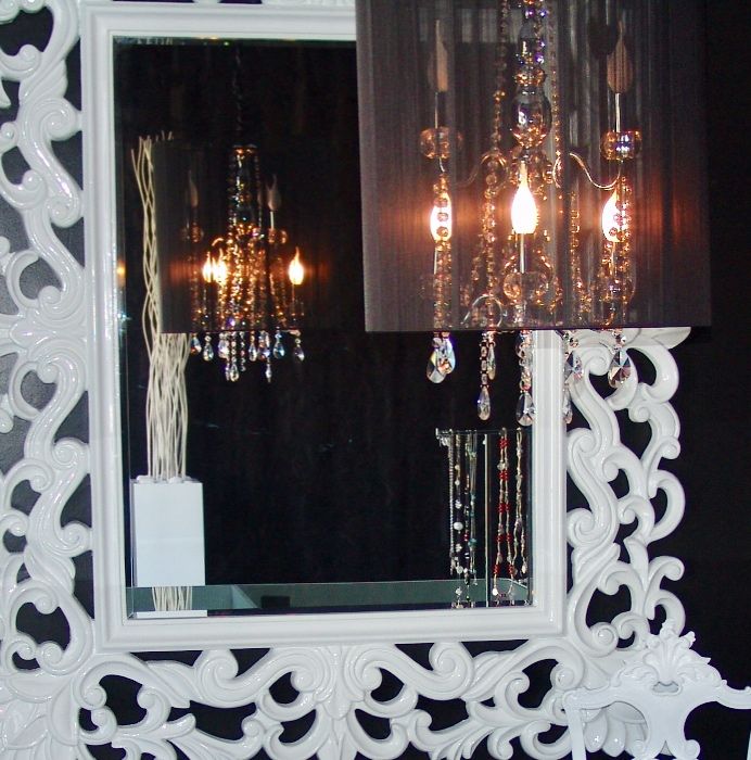 Candeeiro como novo, pingentes semi-cristal e abajur em fios de seda