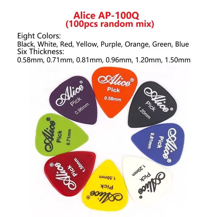 100 Palhetas para Viola, Guitarra e Baixo (Várias Cores e Tamanhos)
