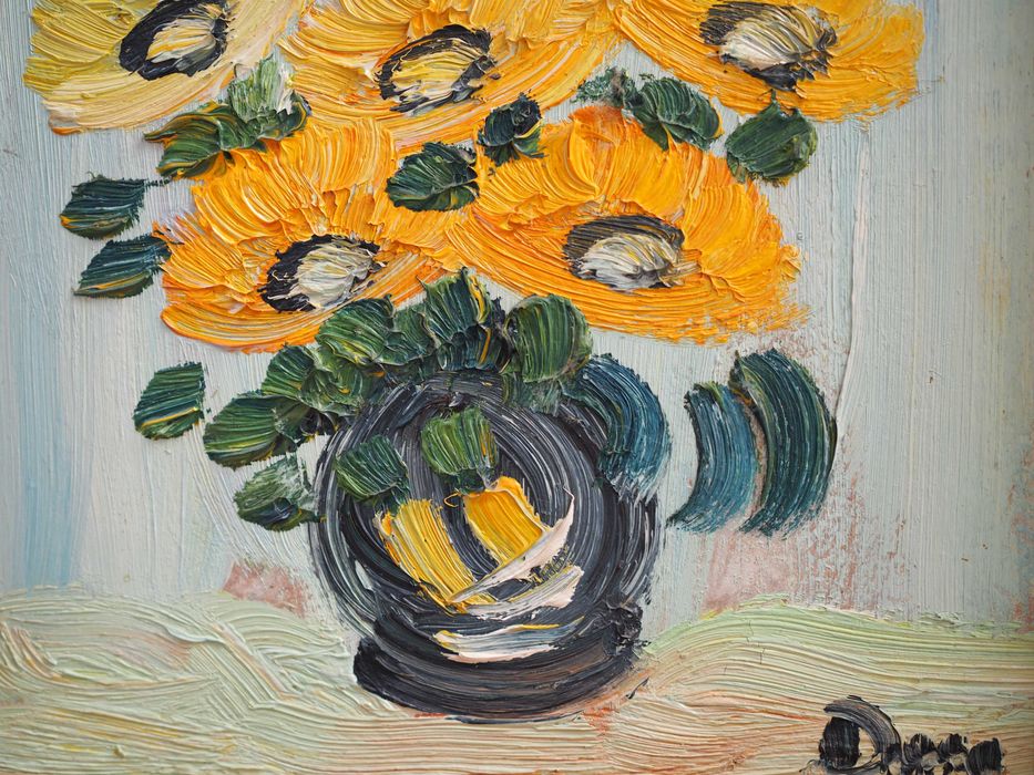 Stare obrazki olejne na dykcie, kwiaty, Krystiana Drzysga