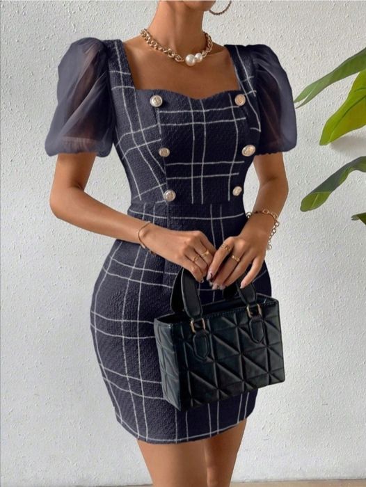 Elegancka sukienka granatowo zlota guziki komunia 44