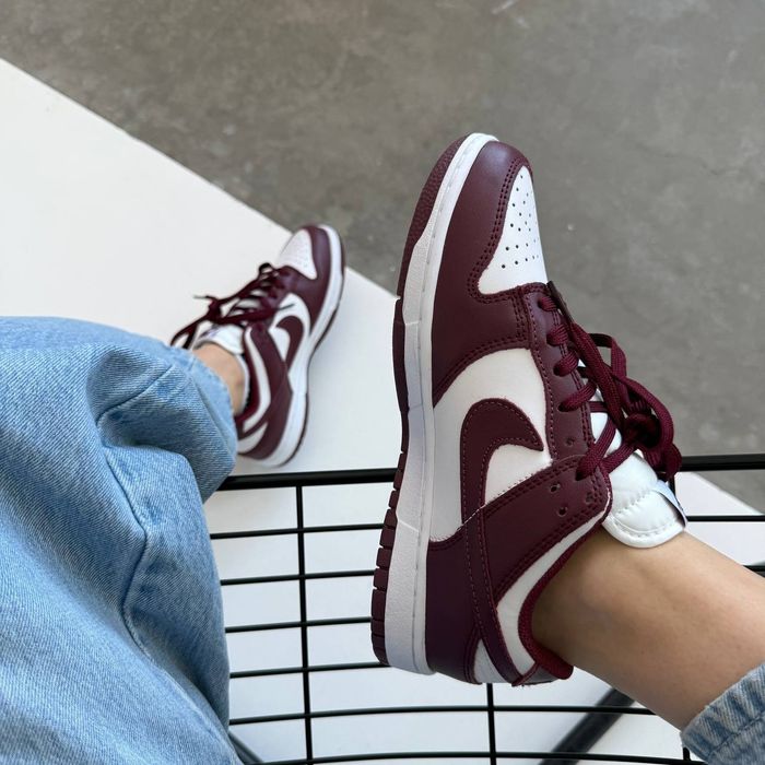 Nike SB Dunk Low Bordo жіночі кросівки найк сб данк бордові шкіряні