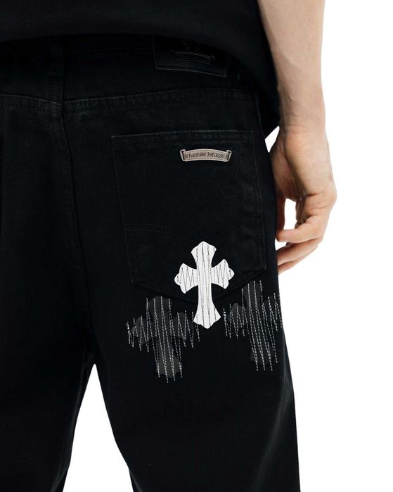 Джинси Chrome Hearts Jeans with White and Black Cross Black CH130-BK