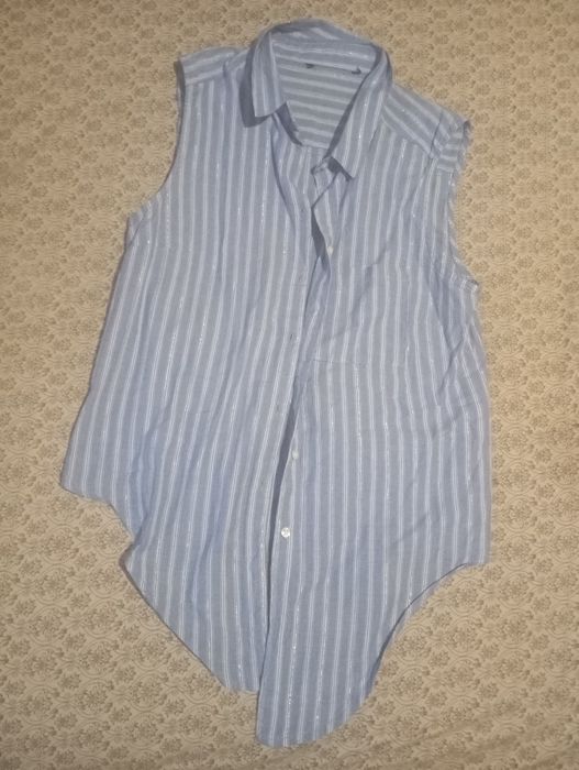 Легка жіноча сорочка H&M без рукавів, блакитна в смужку