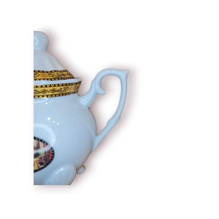 Açucareiro Porcelana c/ Dourado e Cena Romântica – 15 cm
