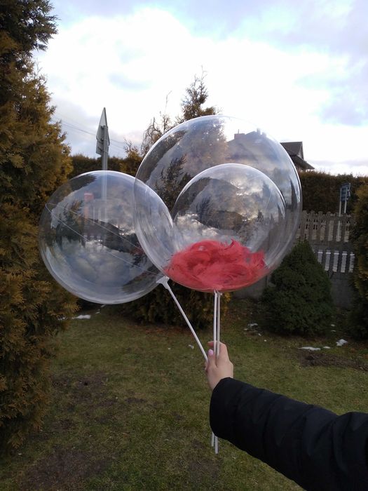 Balon przezroczysty transparentny 45cm z patykiem 10szt