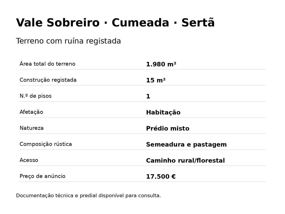 Terreno 1.980 m² com ruína registada - Sertã