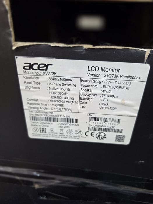 Ігровий Монитор Acer Nitro 27 XV273K 4K UHD 144ghz