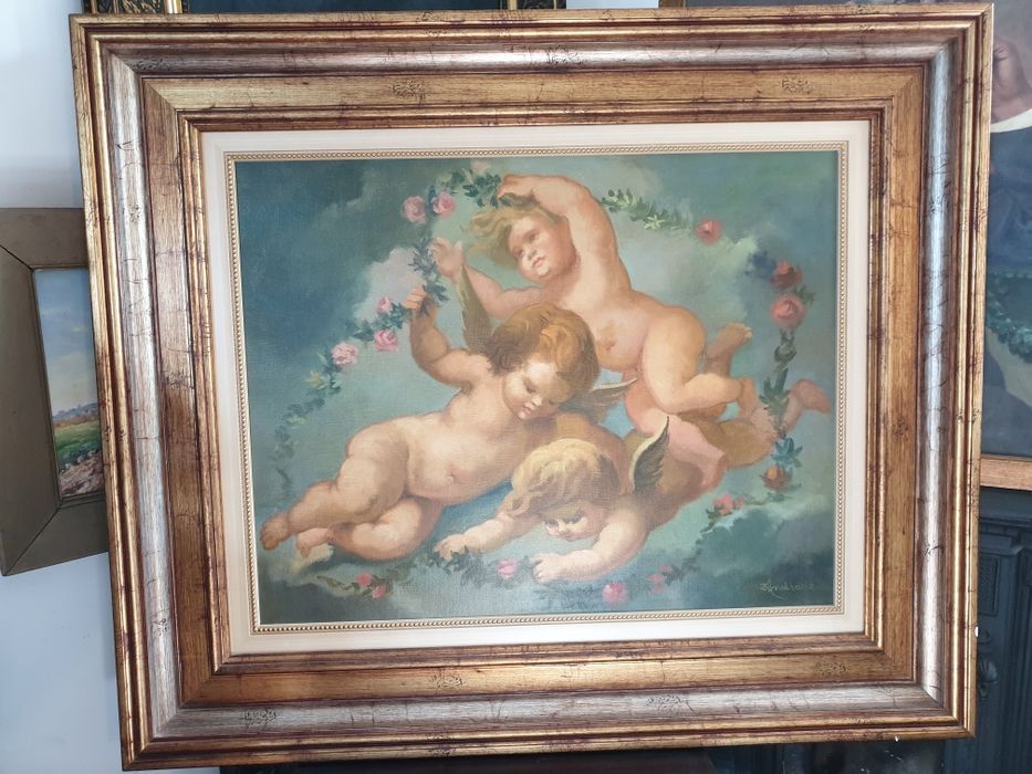 Querubins - original pintura em óleo sobre tela ass. Bastos de Andrade