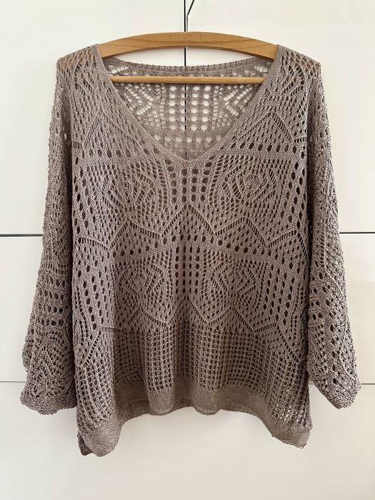 Bluzka ażurowa lila róż oversize