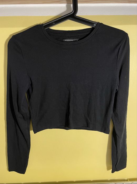 House crop top z długim rękawem czarny na codzień M