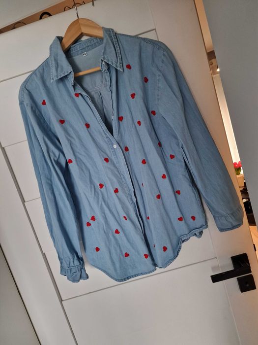 Ala jeansowa koszula w serduszka M/L