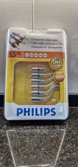 Cabo de vídeo componente Philips banhado a ouro 24K 6 pés para HDTV SW