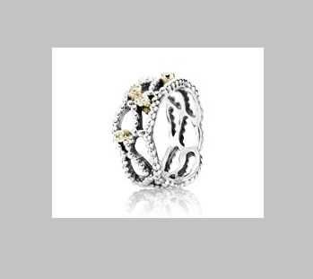 Anel original Pandora em prata, ouro e diamantes portes grátis