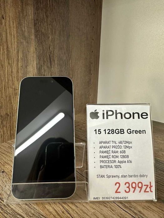 Smartfon Telefon Apple iPhone 15 128GB Green stan bdb gwarancja
