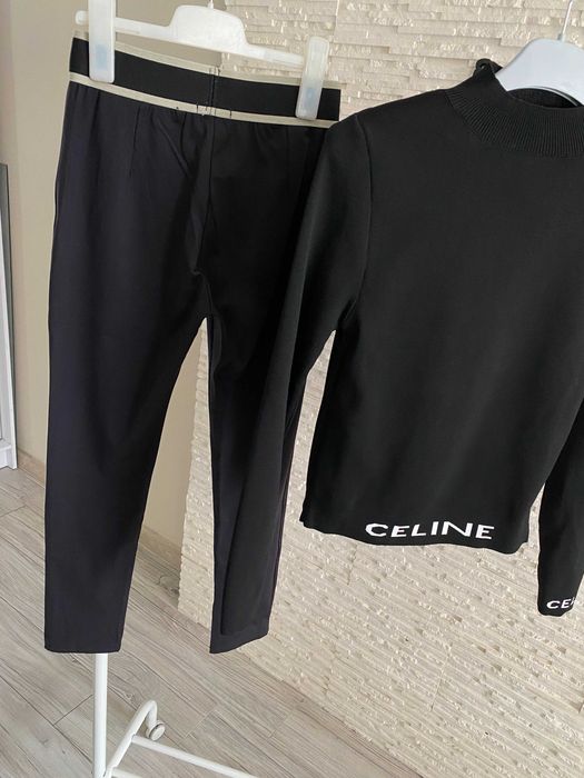 Celine spodnie legginsy na gumie logowane