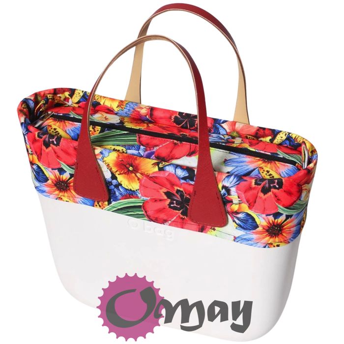 Czarny organizer OBAG MINI +OPASKA kwiaty maki 2 kieszenie wkład OMAY