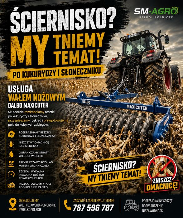 Usługa rozdrabniania ścierniska po kukurydzy i słoneczniku