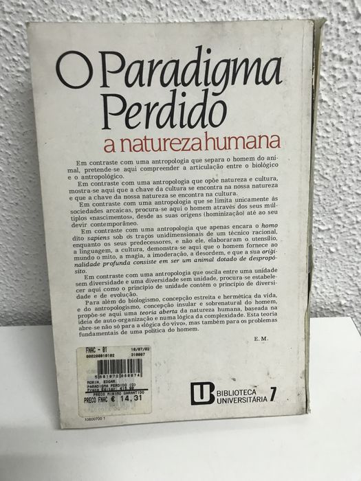 O Paradigma Perdido, A Natureza Humana. Com Gralha Original da Gráfica