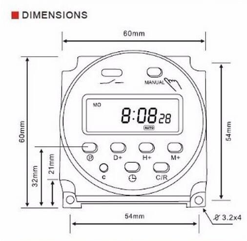 Relógio temporizador LCD digital 7 dias (220V / 12V / 24V / 5V)