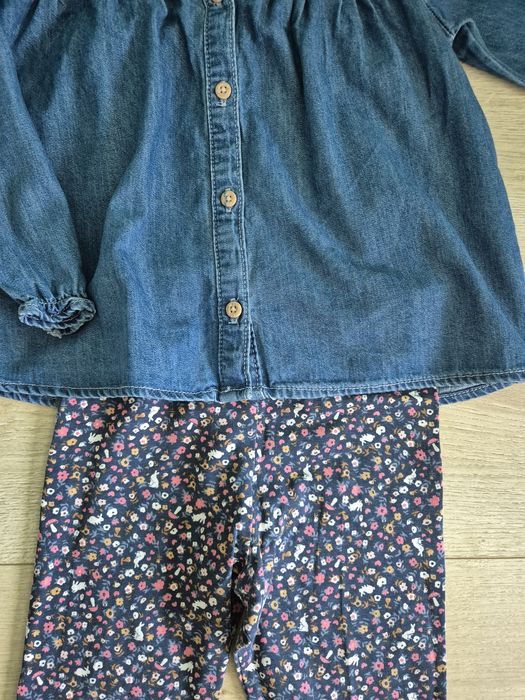 Komplet koszula jeansowa + legginsy H&M 98