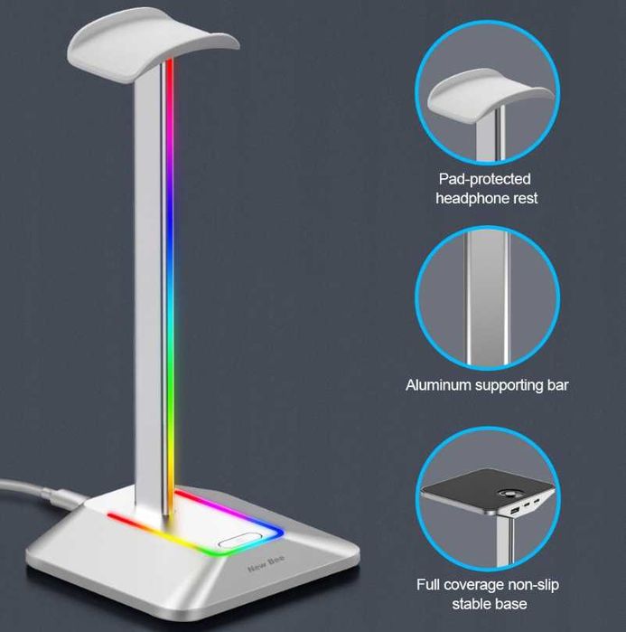 Stojak statyw na słuchawki gamingowy podświetlenie Rgb Led usb hub