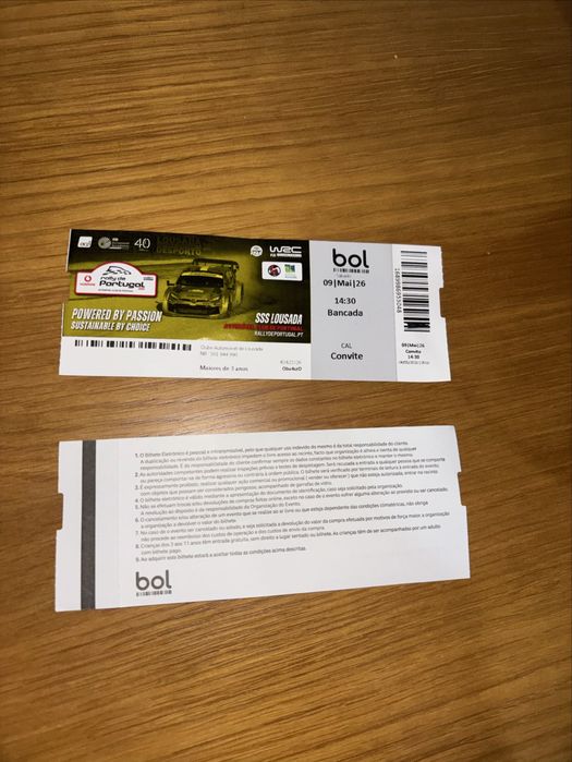 Bilhetes para a super especial de lousada (bancada)