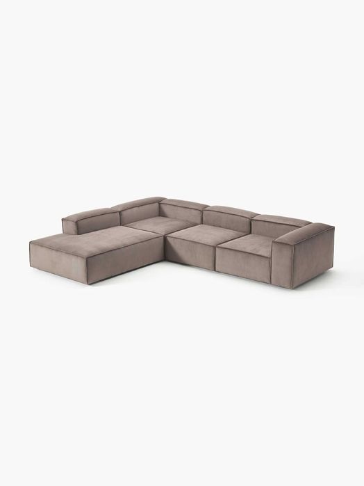 Narożna sofa modułowa XL ze sztruksu Westwing Lennon (4-osobowa) Sztruks taupe lewostronna