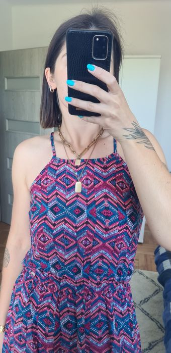 Sukienka długa maxi kolorowa we wzory boho hippie style z wiskozy