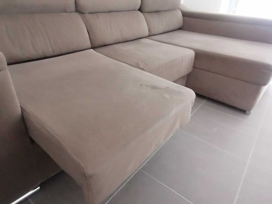 Sofá Chaise Long Cinza Rato | 5 Lugares + 2 | Bom Estado
