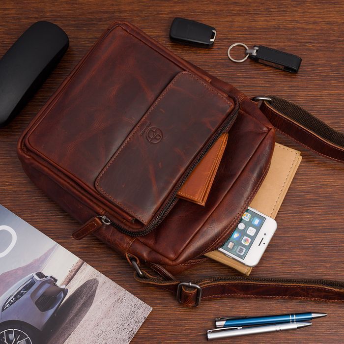 Torba skórzana koniakowa AMADEO VIII ekskluzywna listonoszka ze skóry